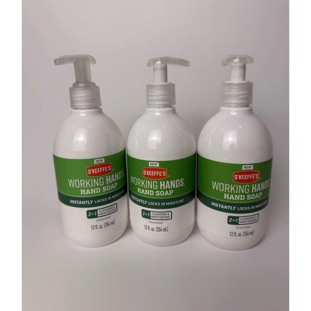 3 Pack O'Keeffe's Working Hands Hand Soap 12oz Unscented 2-in-1 Moisturizing
